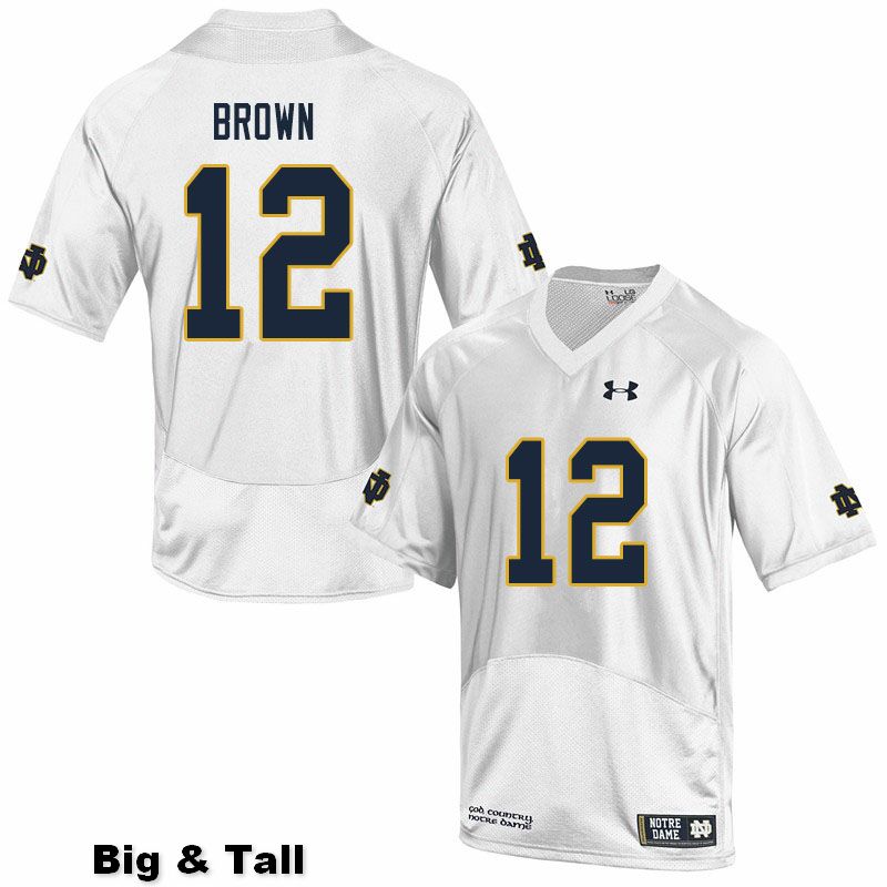 Men's NCAA Notre Dame Fighting Irish #12 DJ Brown Stitched College Under Armour Authentic White Big & Tall Football Jersey WM10X73QC